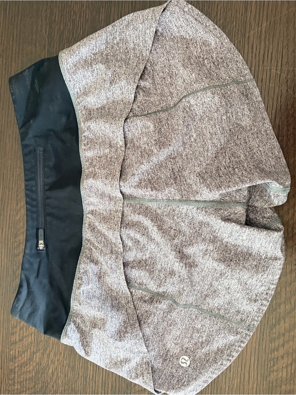lululemon athletica Heather Gray Shorts with Black Waistband and zipper pocket